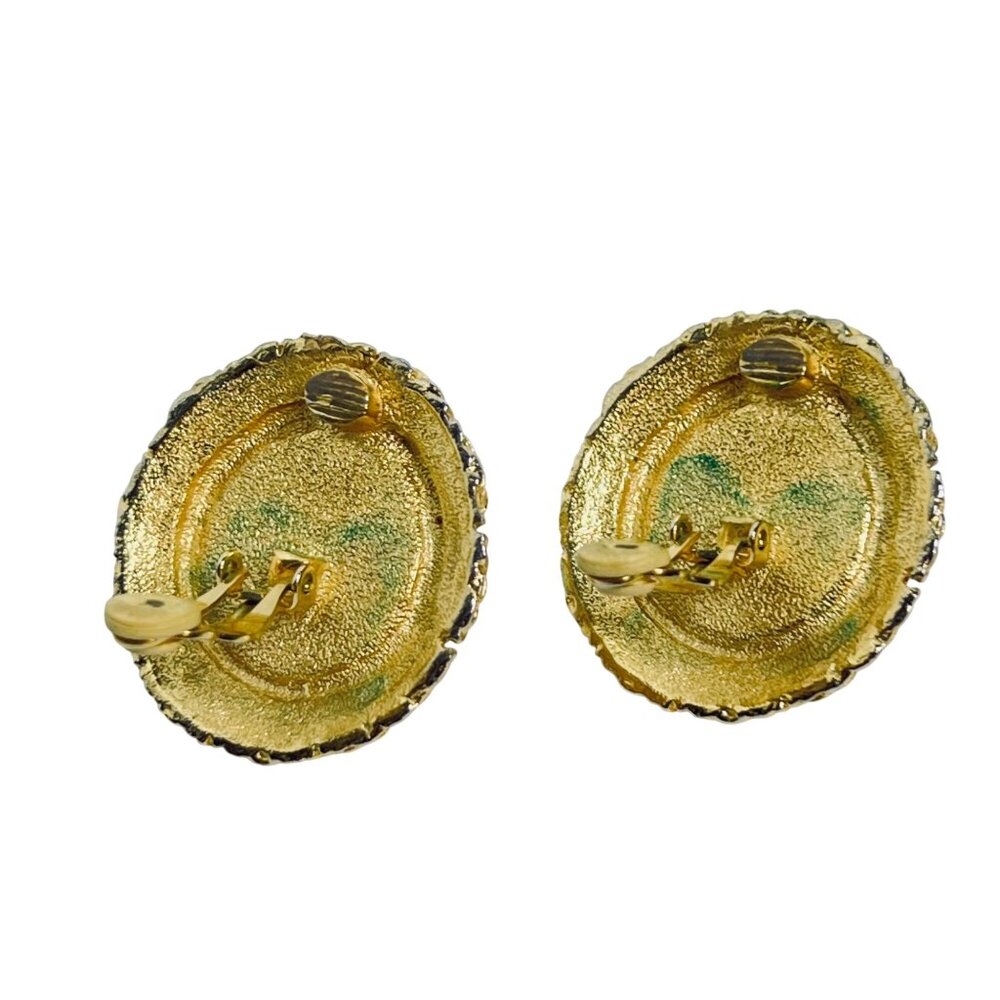 Large Gold Tone And Faux Pearl Clip On Earrings (6083) - Picture 6 of 7